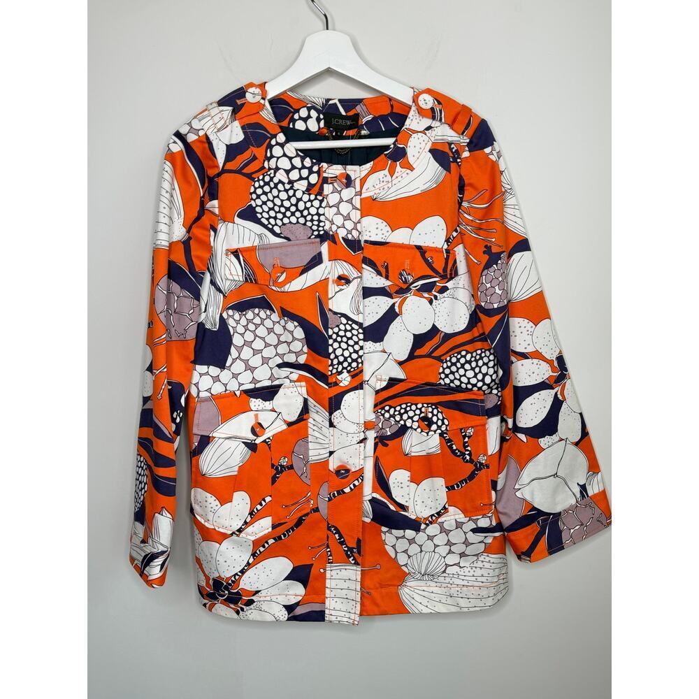 J. Crew Floral Long Sleeve Button Front Shirt Jacket White Orange Women's Size 6 - Picture 2 of 11
